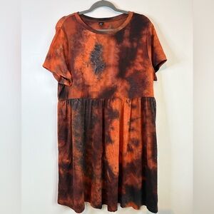 SHEIN Curve Rust Tie-Dye T-shirt Dress